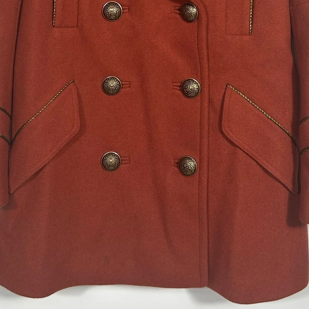 FREE PEOPLE SEDGWICK Red Wool Military Peacoat Double Breasted Fur Collar Sz.XS